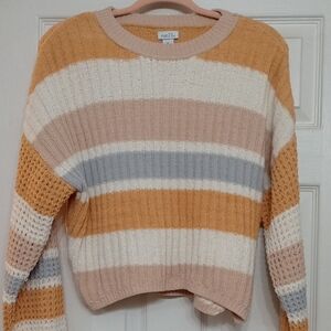 Rue21 Women's Colorblock Sweater - Mustard, Beige, and Light Gray